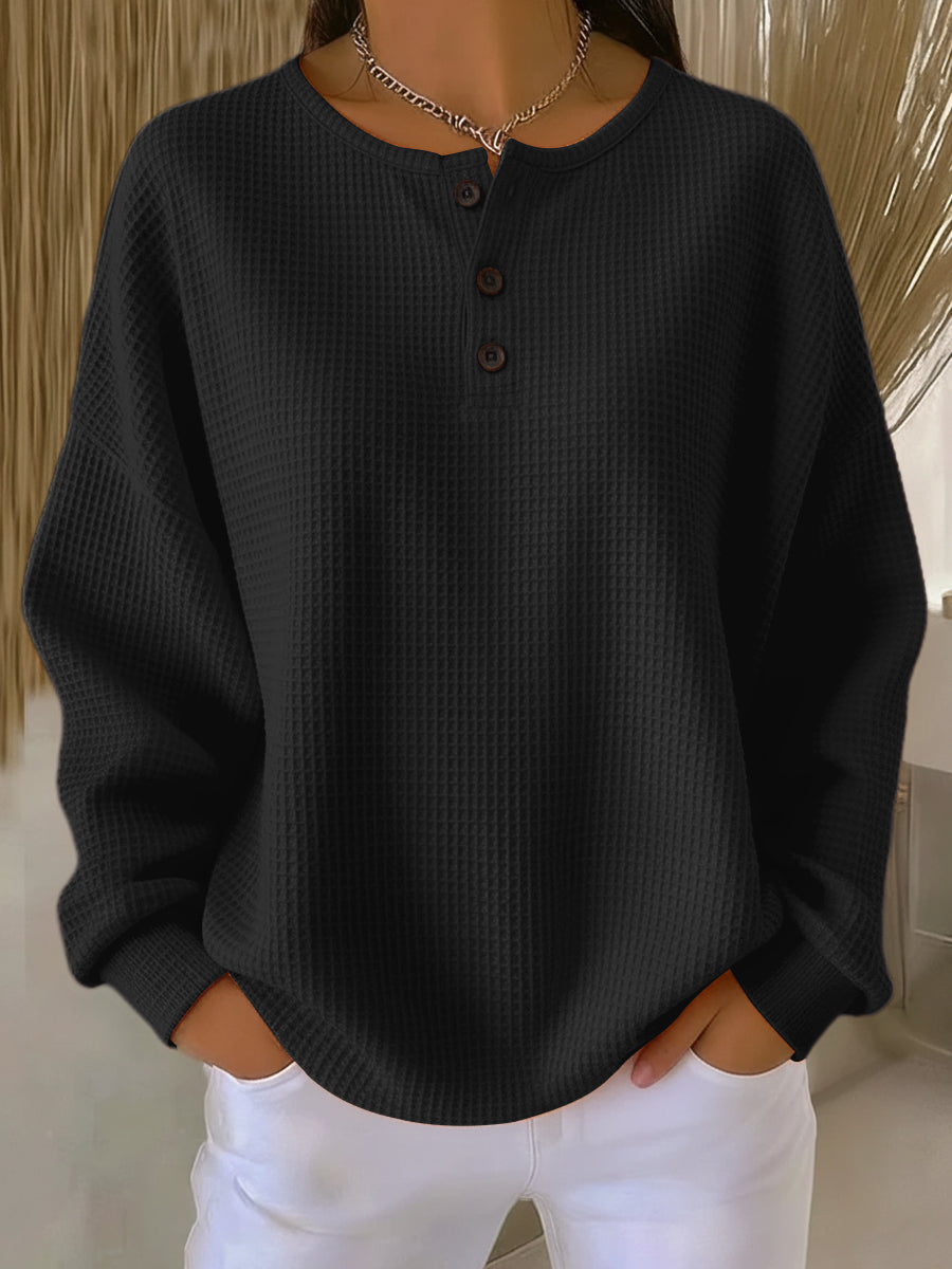 Bregje | Cosy Waffle Henley Sweatshirt