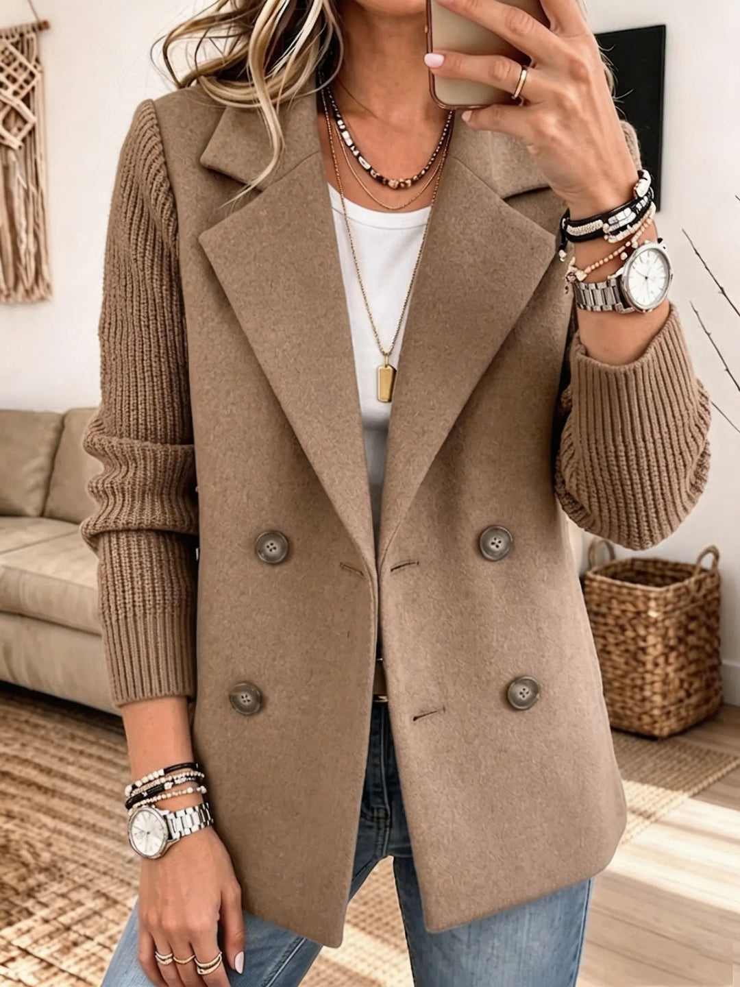 Women's Blazer with Knitted Sleeves — Elegant and Warm