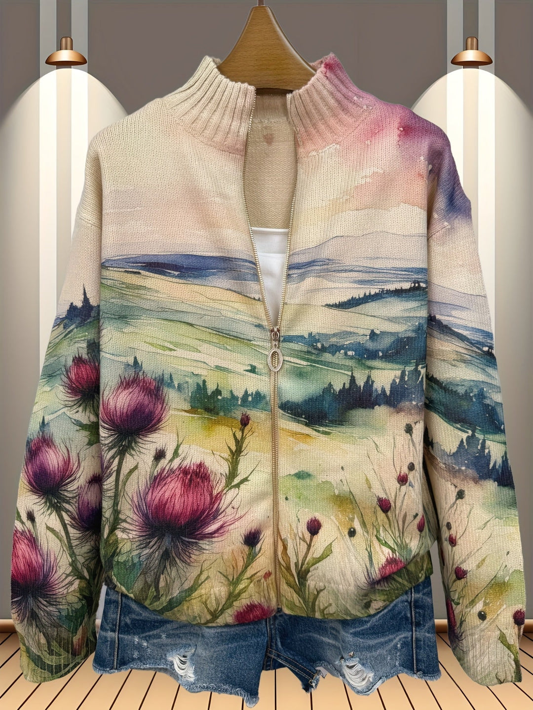 Ottoline | Thistle Landscape Zip Cardigan