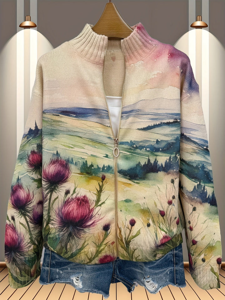 Ottoline | Thistle Landscape Zip Cardigan