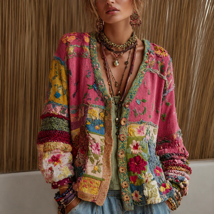 Nelleke | Textured Patchwork Cardigan