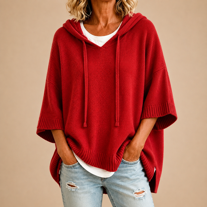Oriana | Hooded Knitted Poncho with Three-Quarter Sleeves