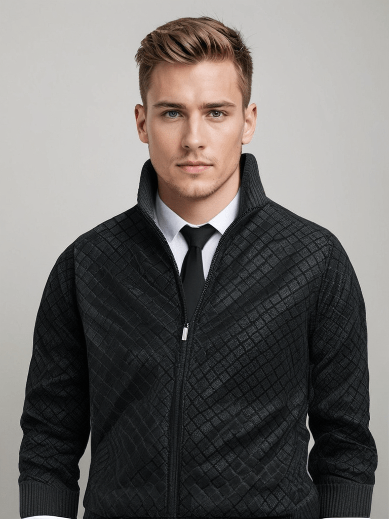 Men's Knitted Jumper | Zip-Up High-Neck Knitted Cardigan