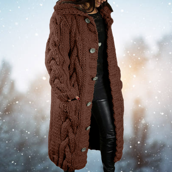 Sjoukje | Long Cable-Knit Hooded Cardigan