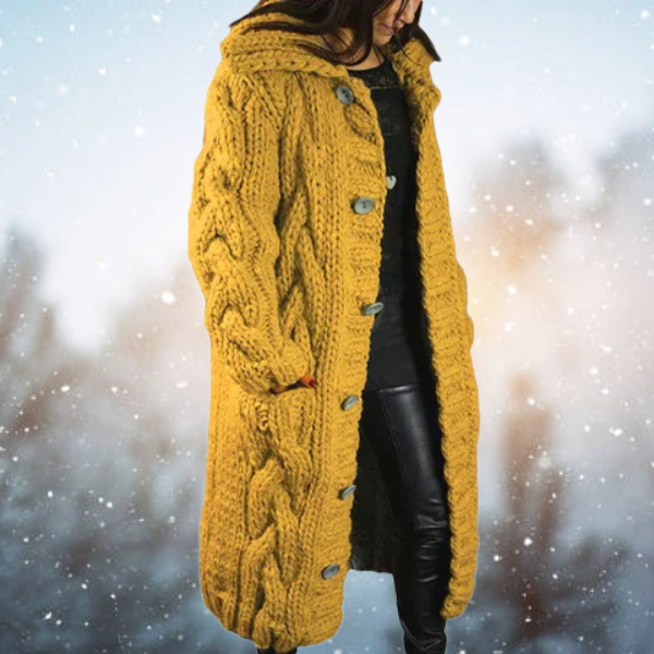 Sjoukje | Long Cable-Knit Hooded Cardigan