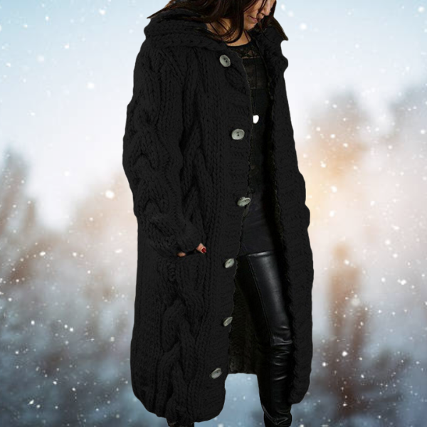 Sjoukje | Long Cable-Knit Hooded Cardigan