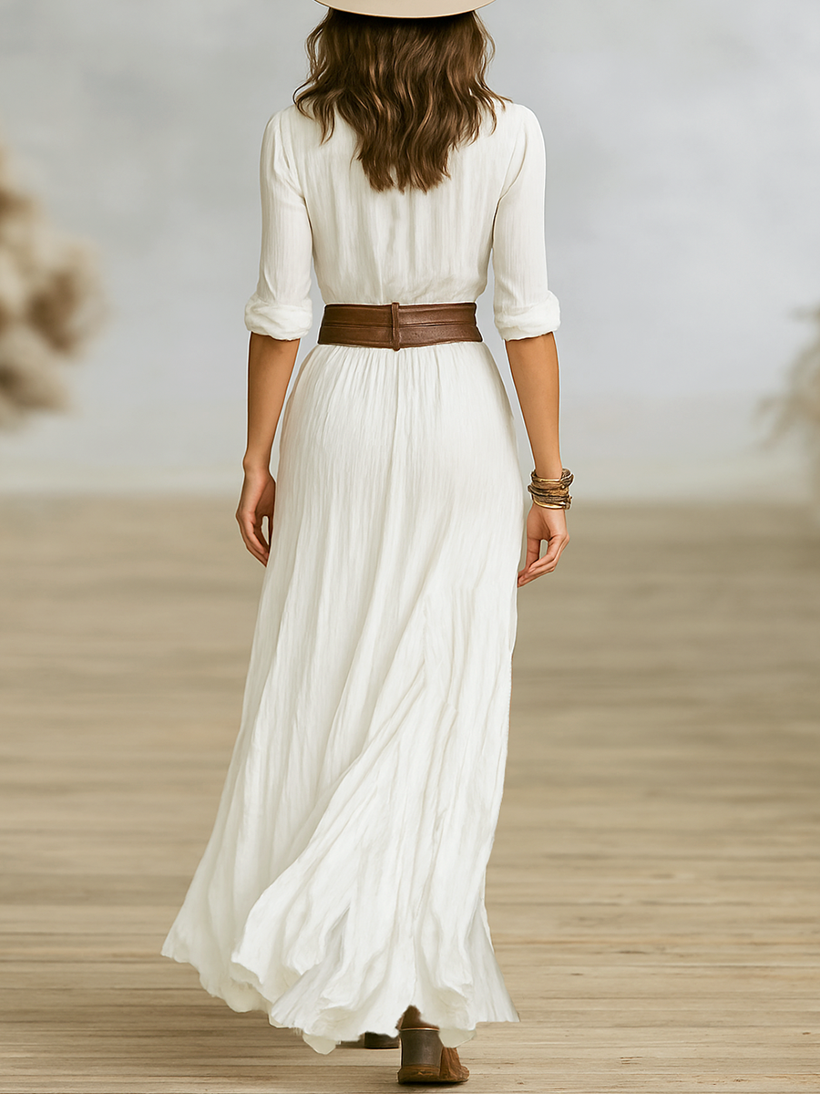 Aurore | Long Linen Dress with Turn-Down Collar