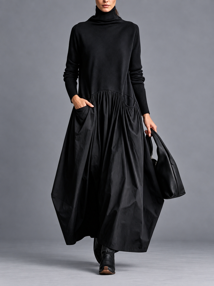 Odette | Black Oversized High-Neck Maxi Dress