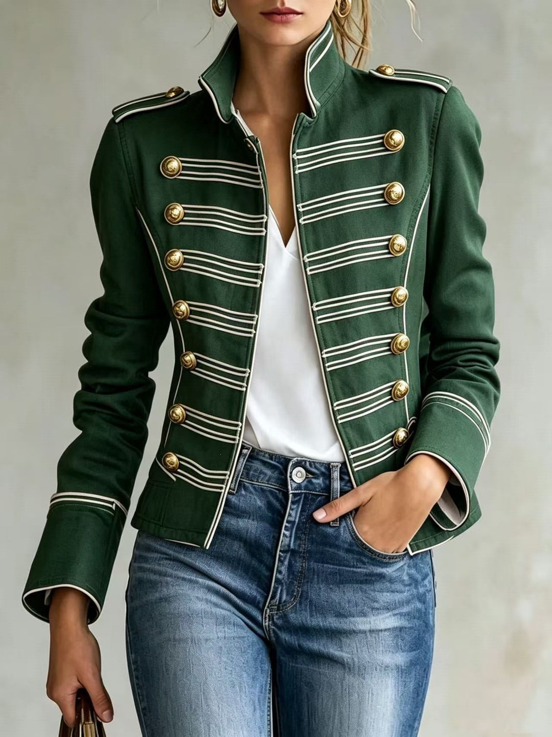 Marion | Military-Style Denim Jacket with Gold Buttons