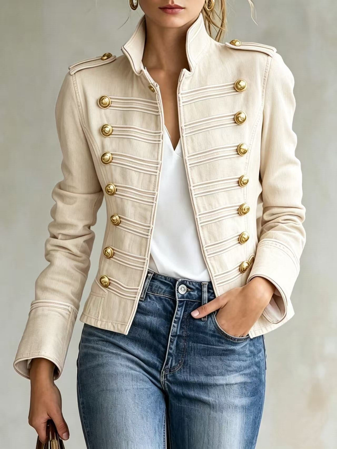 Marion | Military-Style Denim Jacket with Gold Buttons