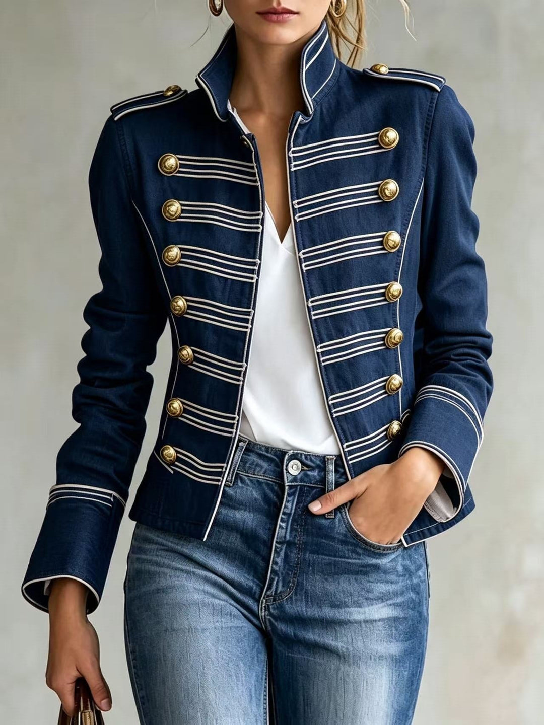 Marion | Military-Style Denim Jacket with Gold Buttons