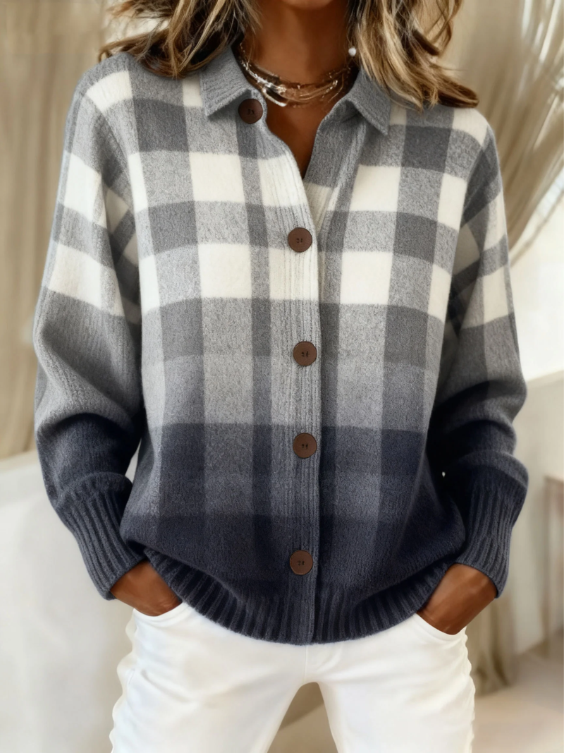 Janneke | Grey Ombre Check Button Cardigan