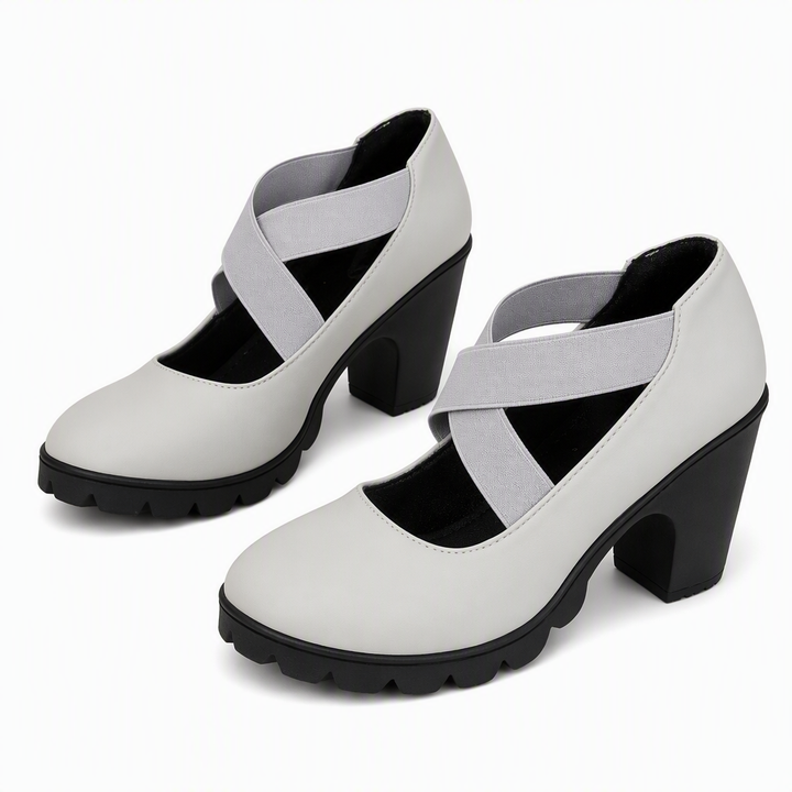 Mary Jane-Style Shoes with Cross Straps, Block Heel & Grip Sole