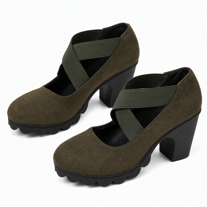 Mary Jane-Style Shoes with Cross Straps, Block Heel & Grip Sole