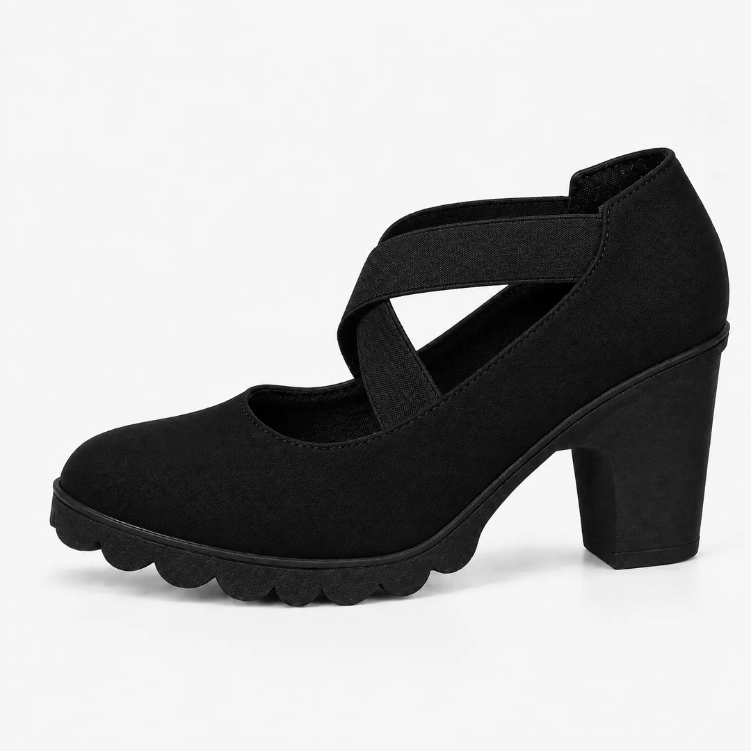 Mary Jane-Style Shoes with Cross Straps, Block Heel & Grip Sole