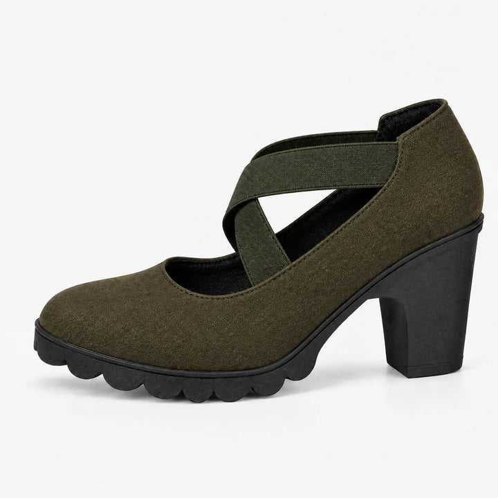 Mary Jane-Style Shoes with Cross Straps, Block Heel & Grip Sole