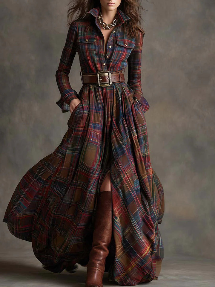 Béatrice | Long Belted Check Dress