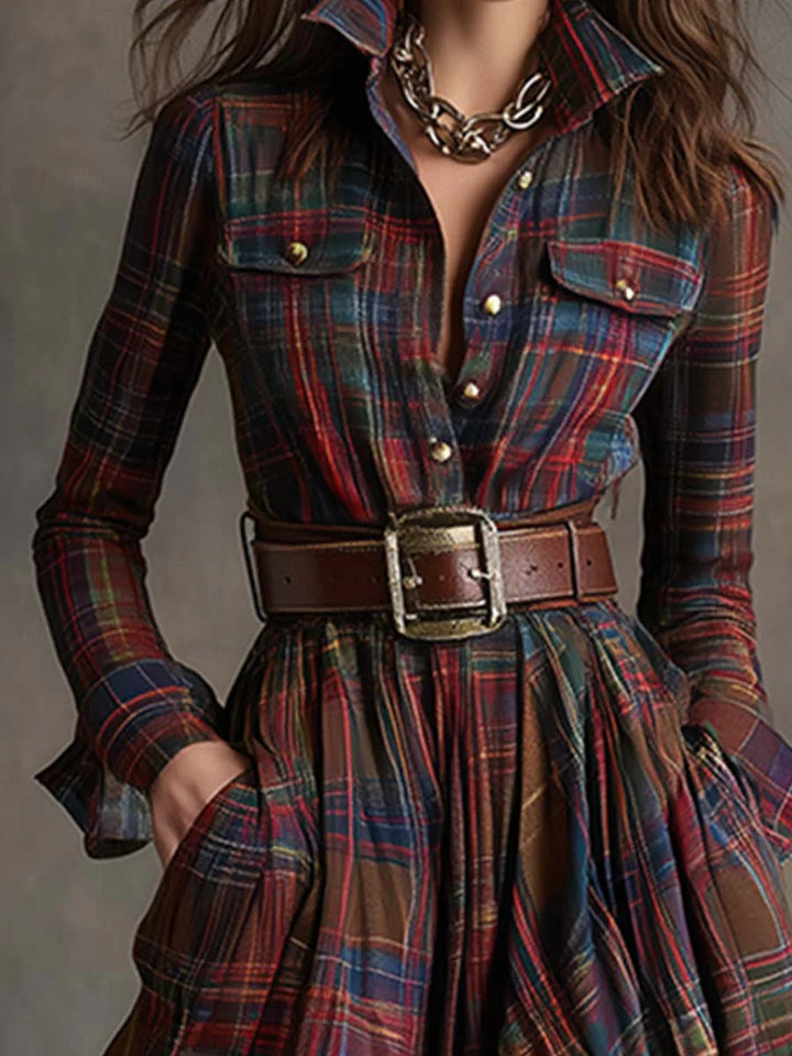 Béatrice | Long Belted Check Dress