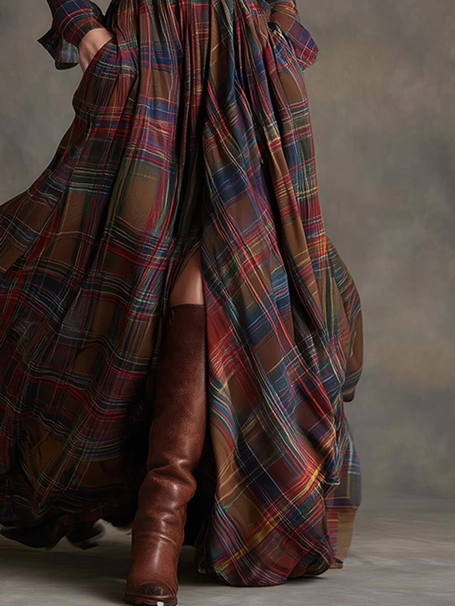 Béatrice | Long Belted Check Dress