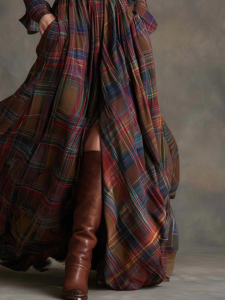 Béatrice | Long Belted Check Dress
