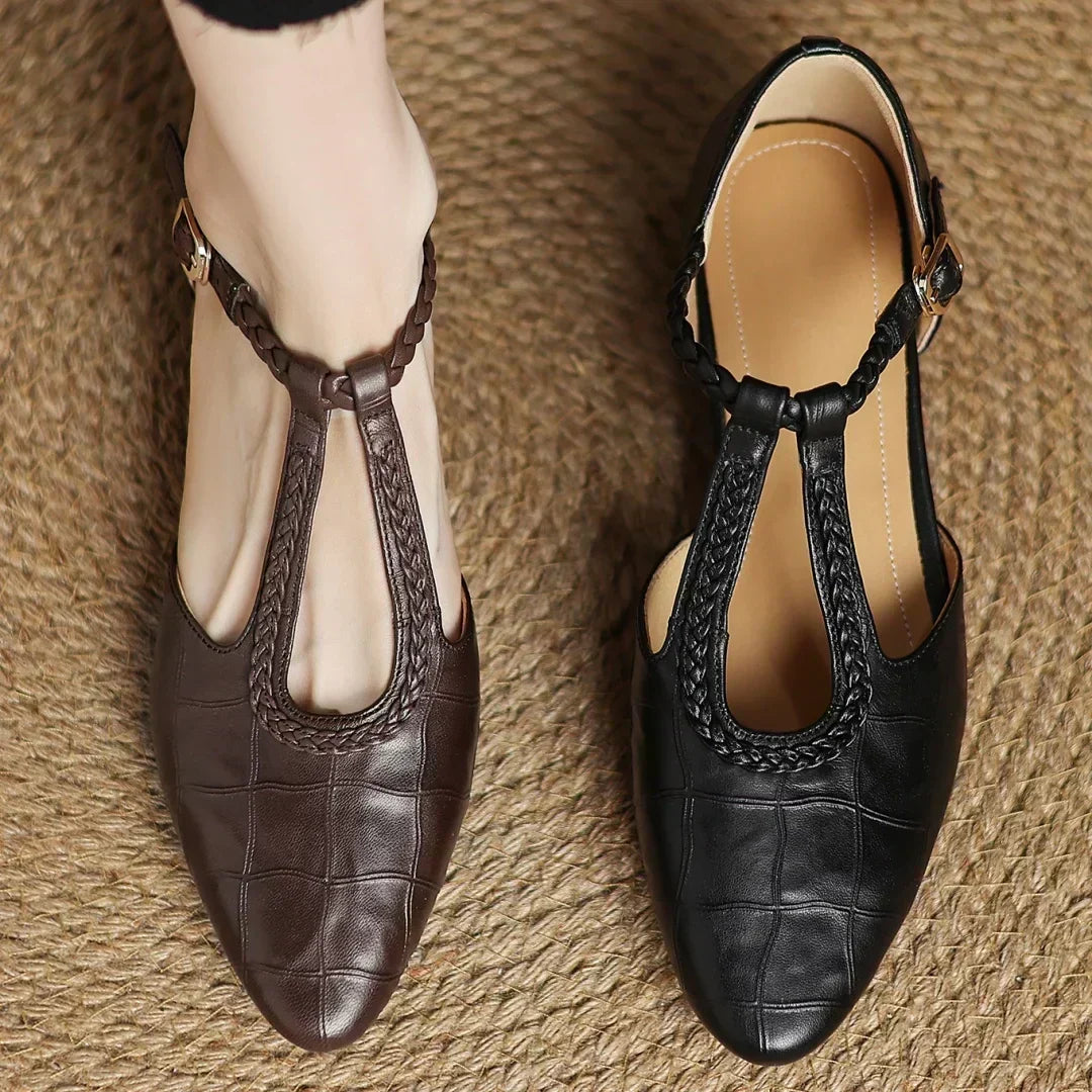 Juliette Woven Leather T-Bar Shoes