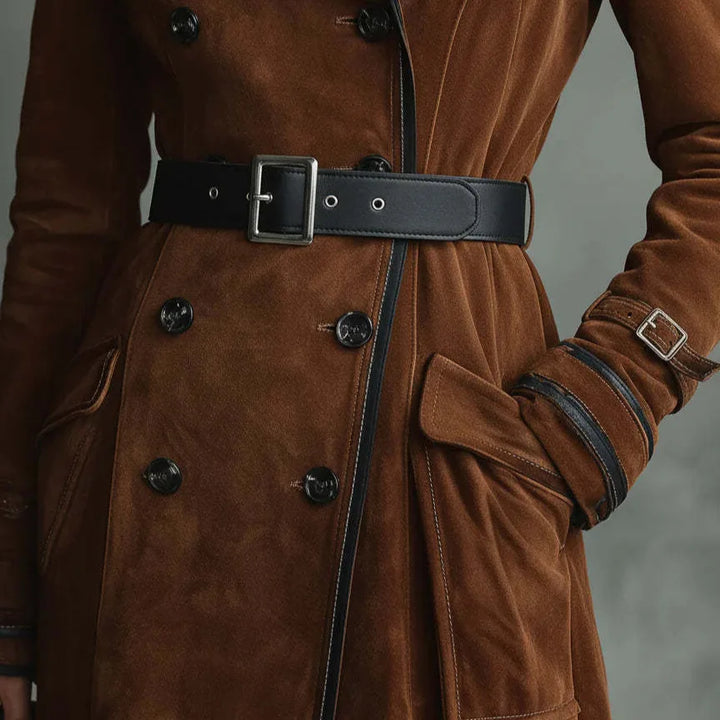 Georgette | Long Belted Suede-Effect Trench Coat