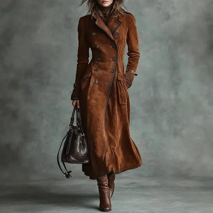 Georgette | Long Belted Suede-Effect Trench Coat