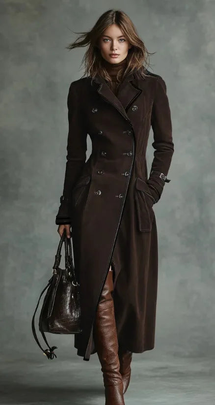 Georgette | Long Belted Suede-Effect Trench Coat