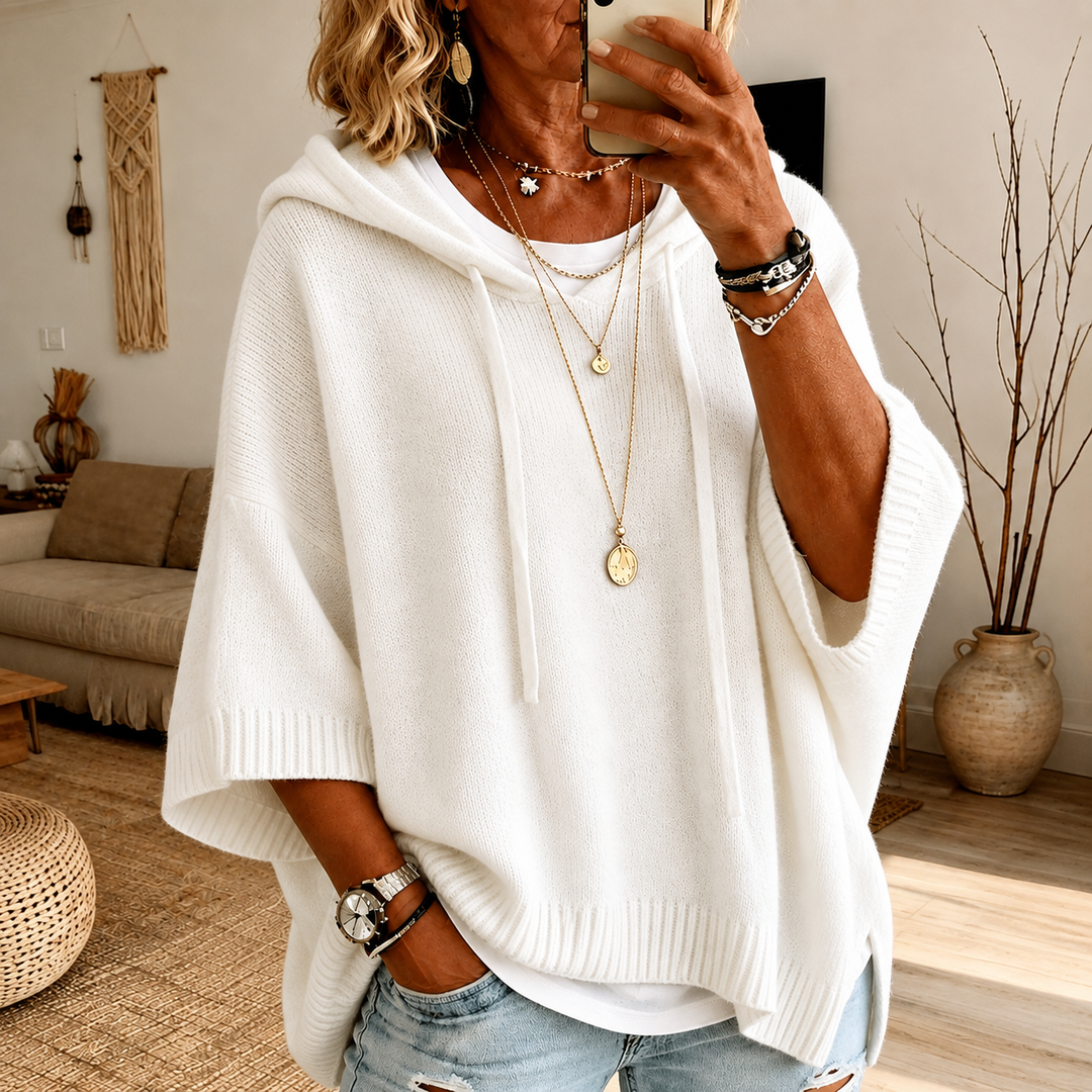 Janice – White Poncho Jumper