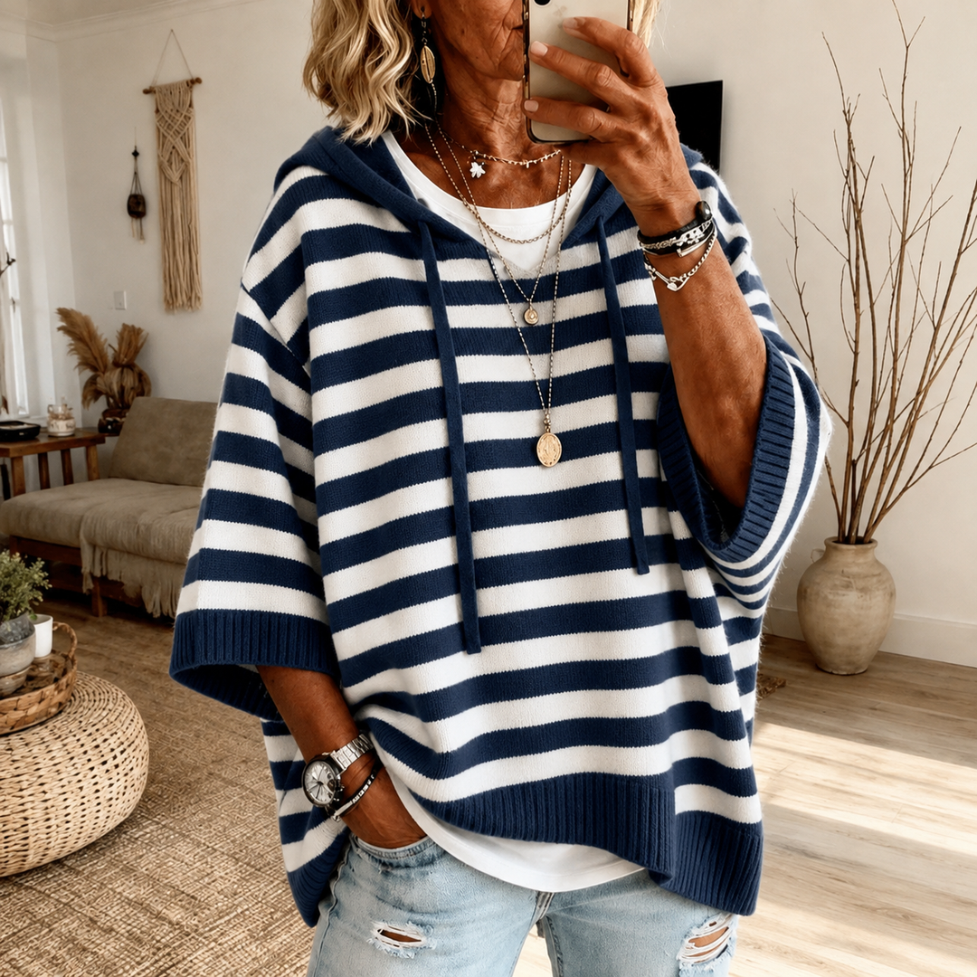 Marine – Navy Striped Poncho Sweater