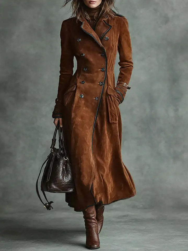 Georgette | Long Belted Suede-Effect Trench Coat