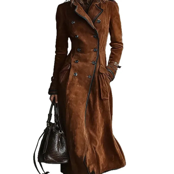 Georgette | Long Belted Suede-Effect Trench Coat