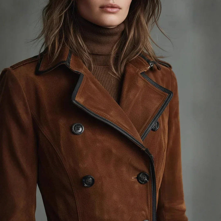 Georgette | Long Belted Suede-Effect Trench Coat