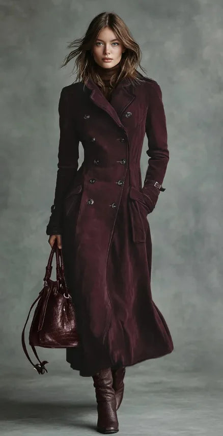 Georgette | Long Belted Suede-Effect Trench Coat