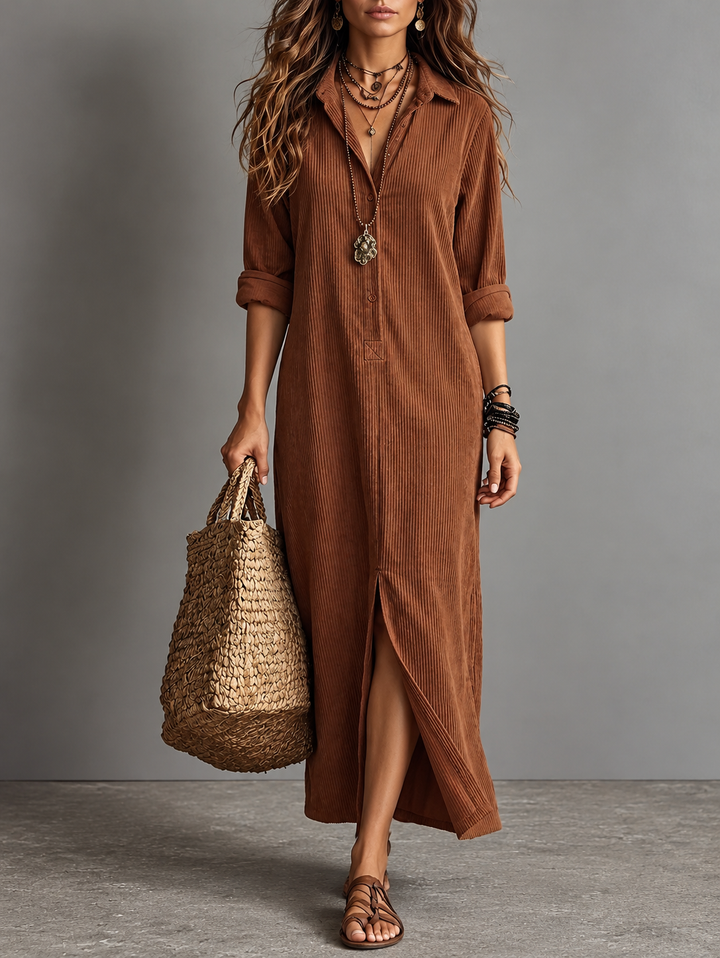 Leonora | Autumn Corduroy Shirt Dress