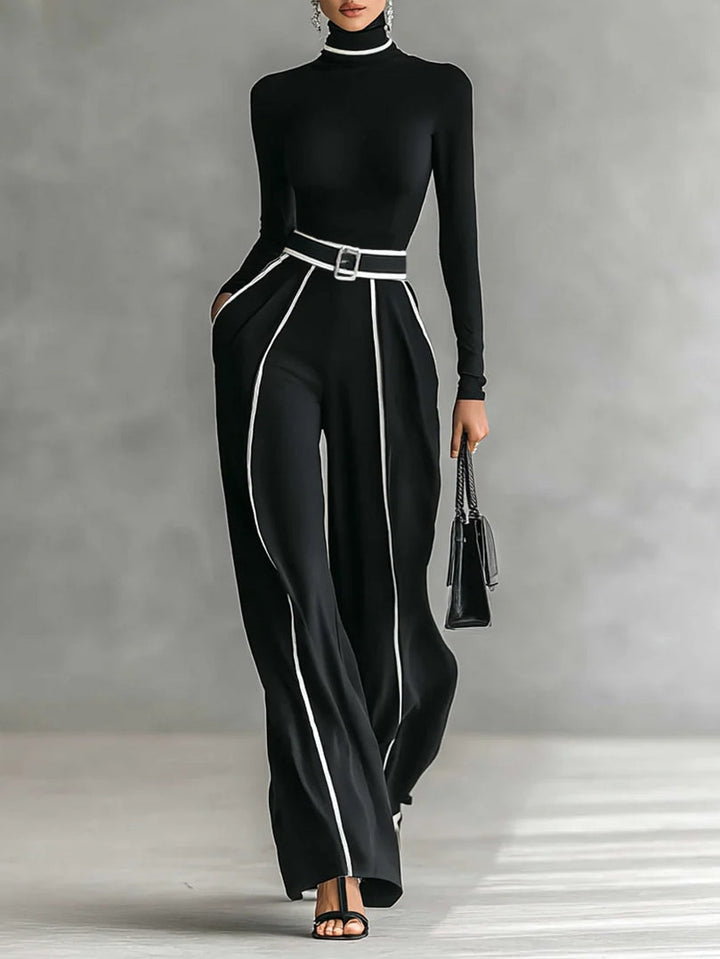 Emma | Elegant High-Neck Set with Wide-Leg Trousers