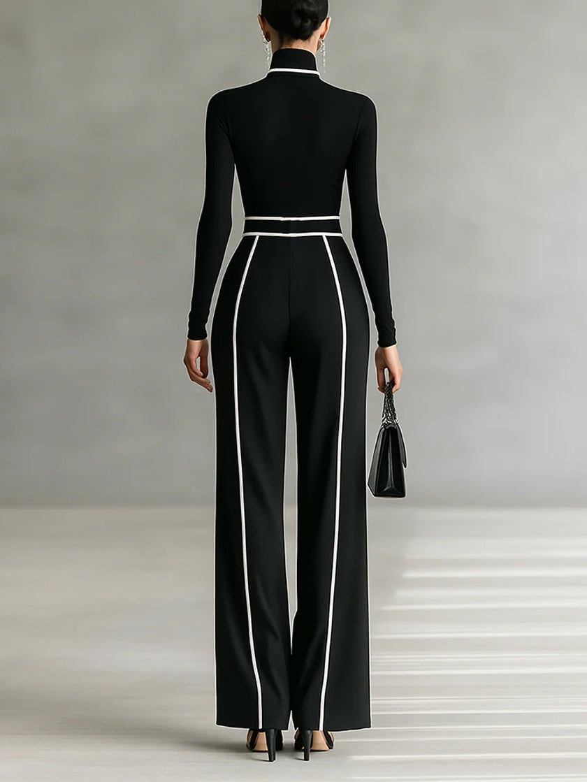 Emma | Elegant High-Neck Set with Wide-Leg Trousers