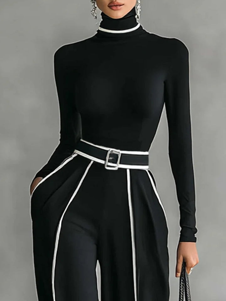 Emma | Elegant High-Neck Set with Wide-Leg Trousers