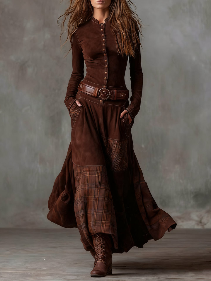 Élise | Belted Suede Maxi Dress
