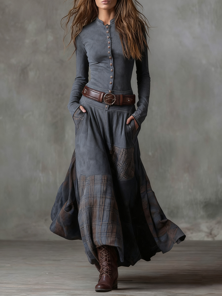 Élise | Belted Suede Maxi Dress