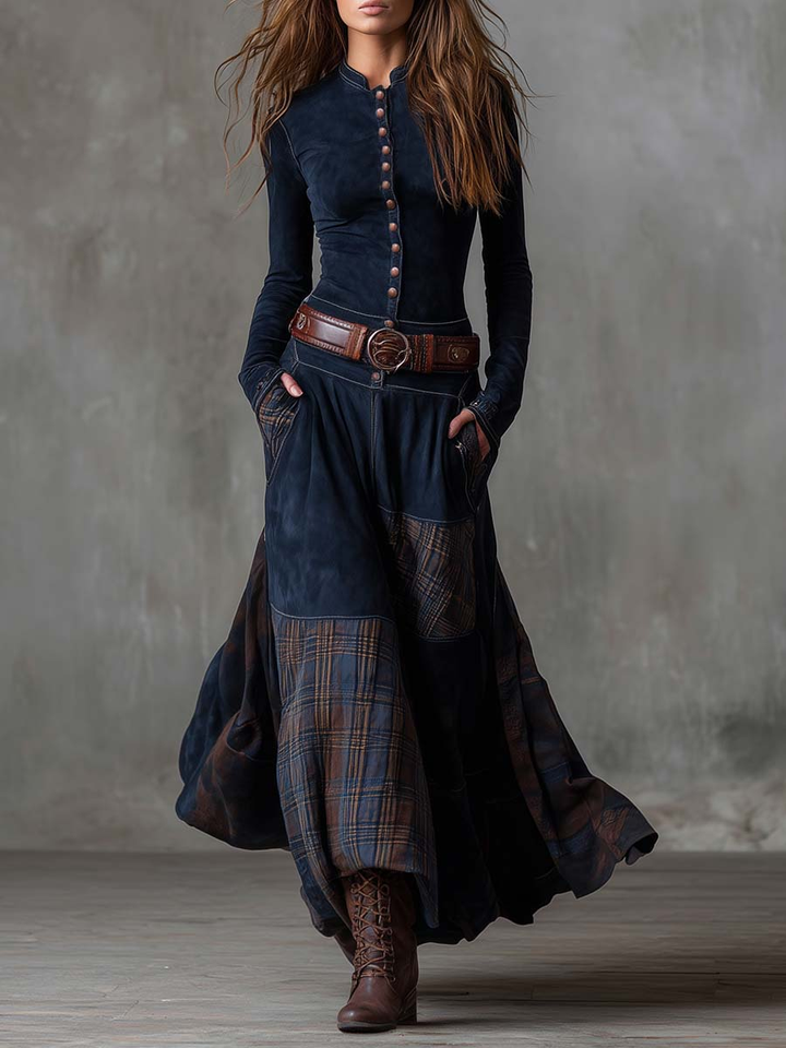 Élise | Belted Suede Maxi Dress