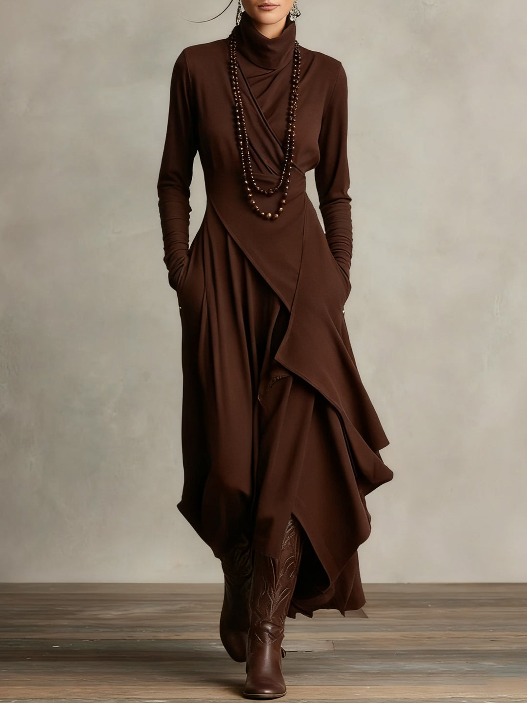 Arielle | Vintage Asymmetric Roll-Neck Dress