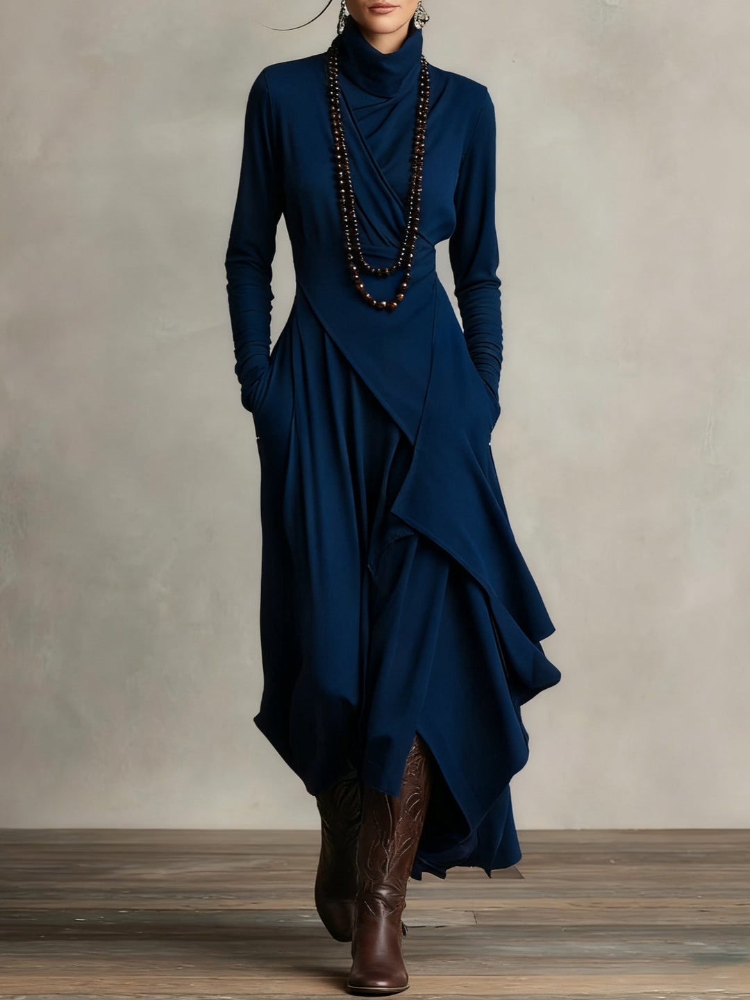 Arielle | Vintage Asymmetric Roll-Neck Dress