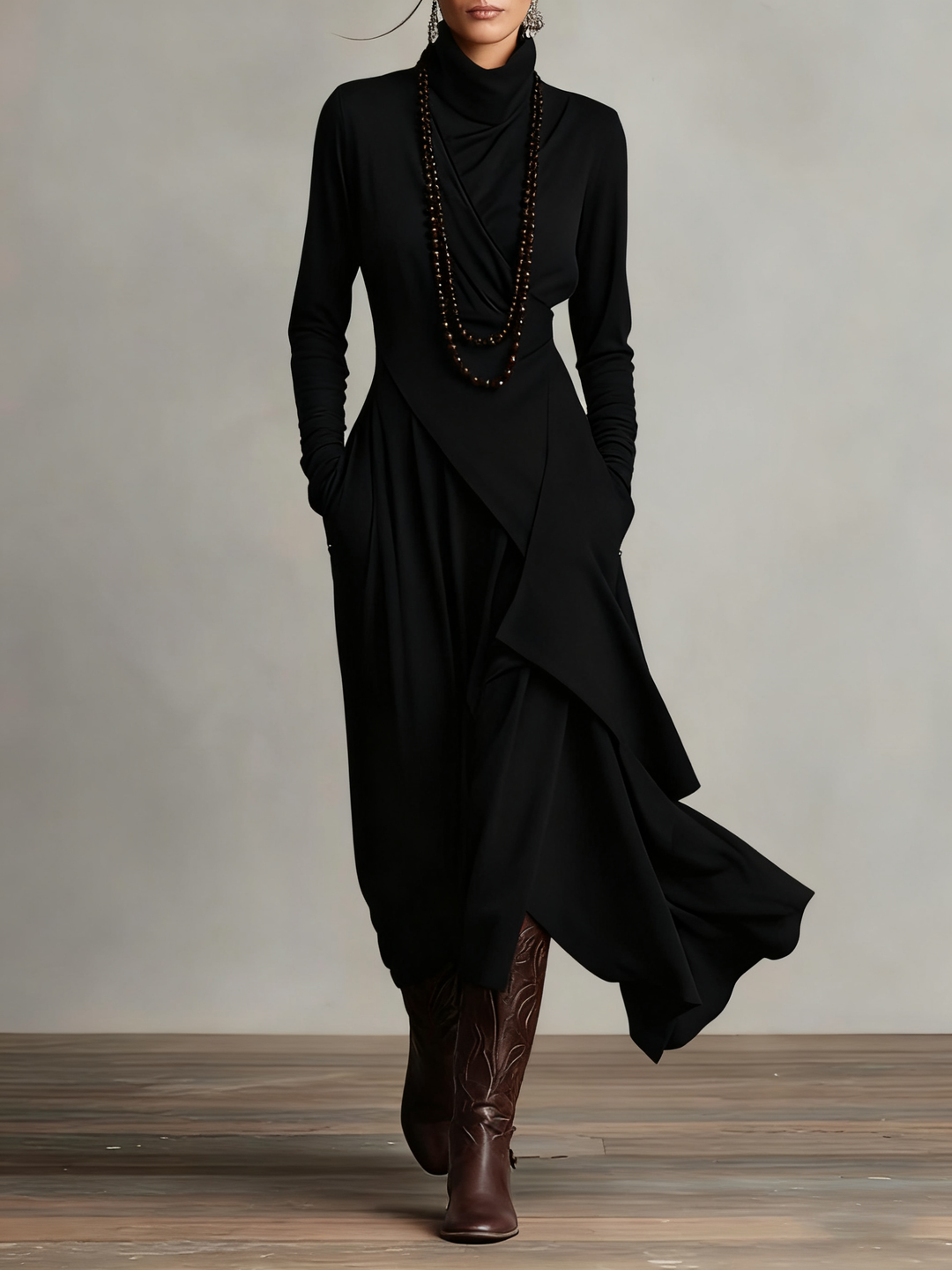 Arielle | Vintage Asymmetric Roll-Neck Dress