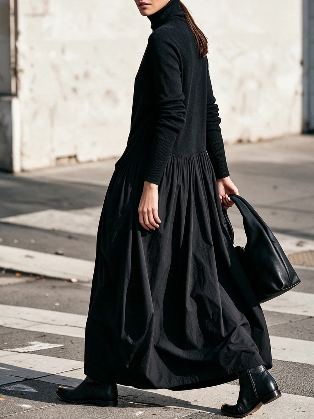 Odette | Black Oversized High-Neck Maxi Dress