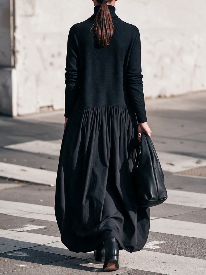 Odette | Black Oversized High-Neck Maxi Dress