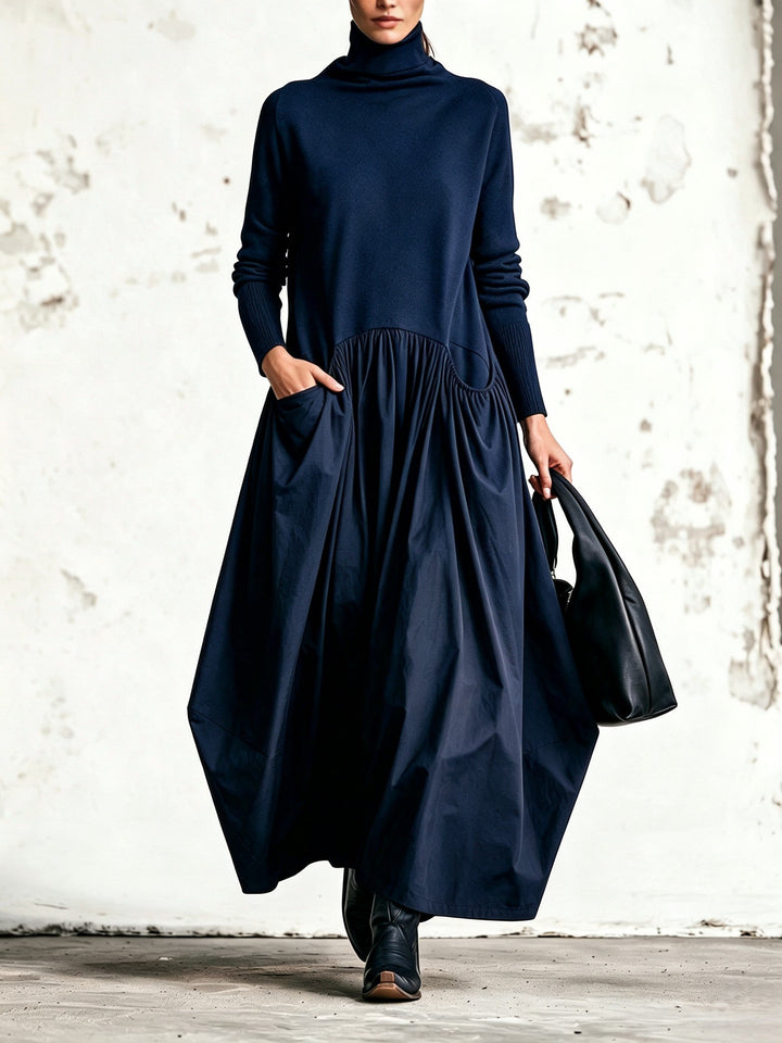 Odette | Black Oversized High-Neck Maxi Dress