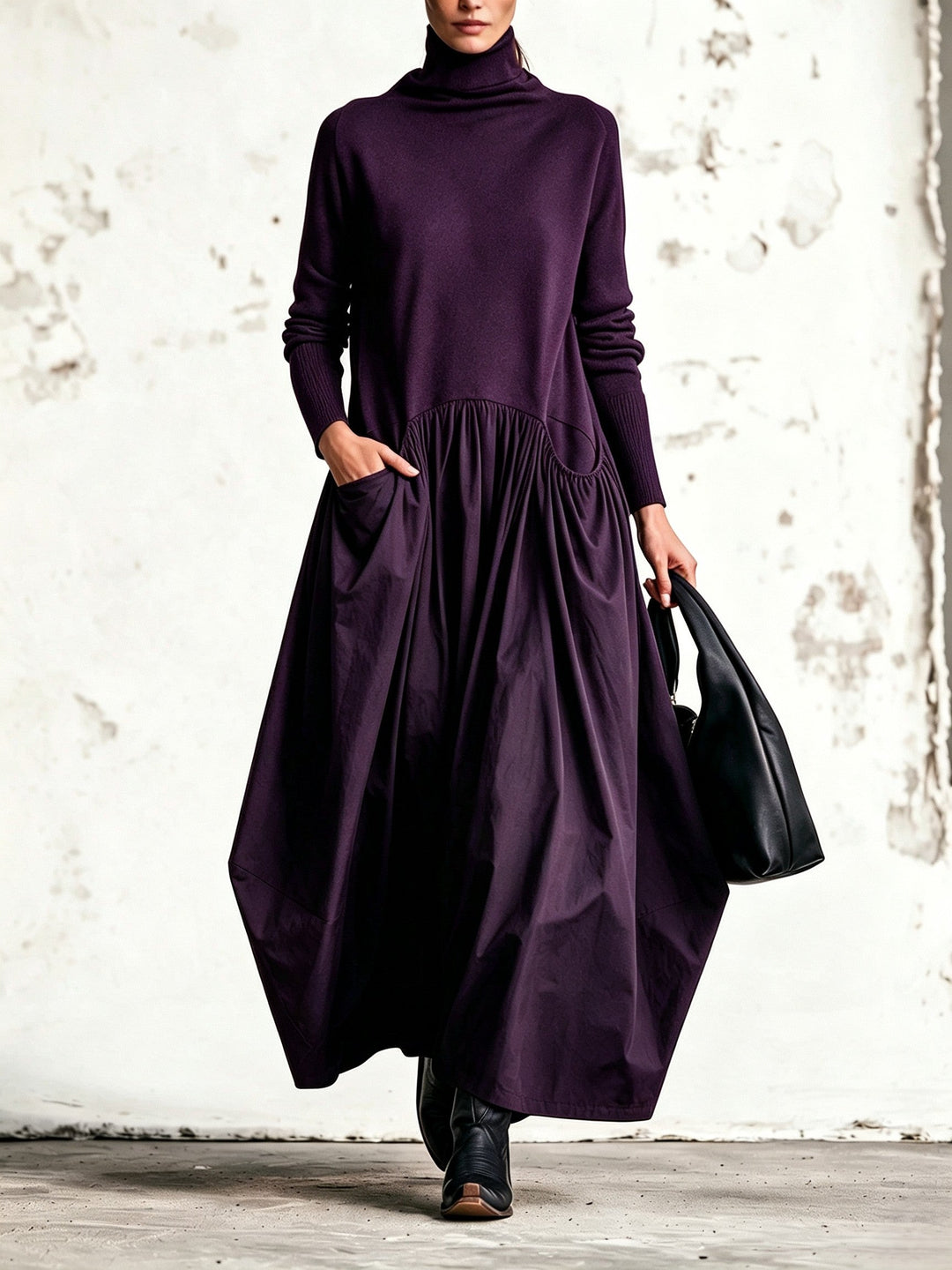Odette | Black Oversized High-Neck Maxi Dress