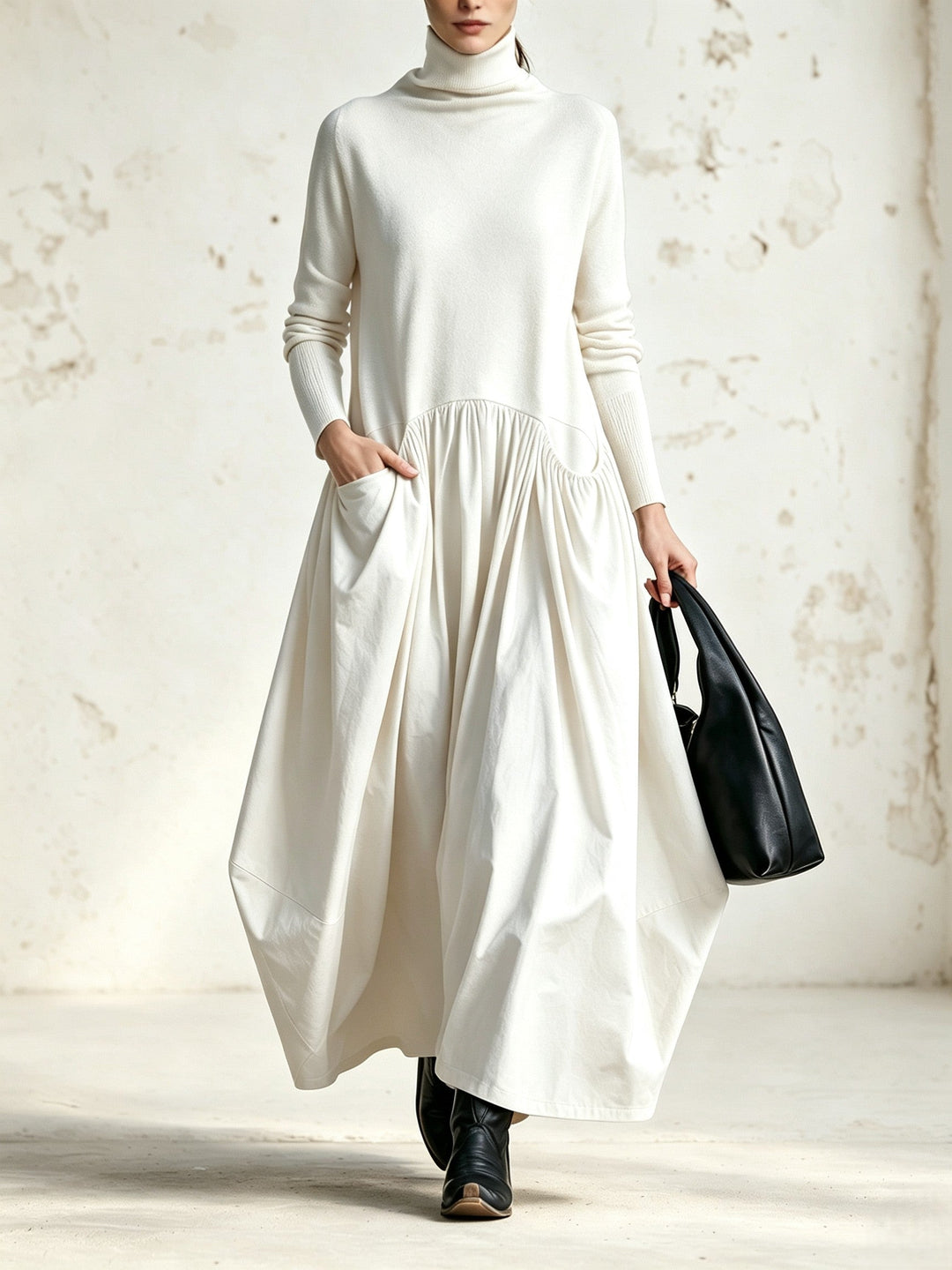 Odette | Black Oversized High-Neck Maxi Dress
