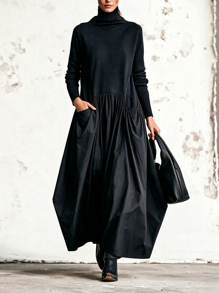 Odette | Black Oversized High-Neck Maxi Dress